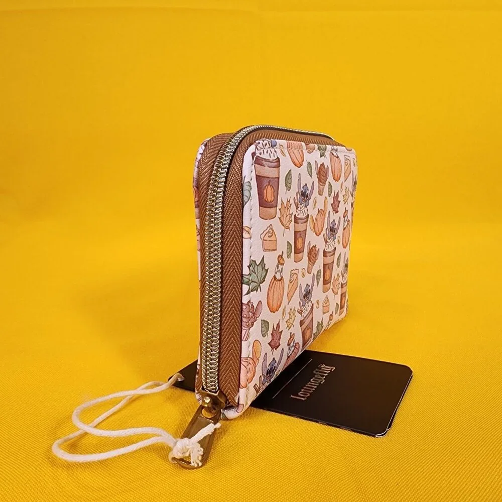 Loungefly Disney Lilo & Stitch Pumpkin Spice Latte Fall Leaf Zip Wallet NEW